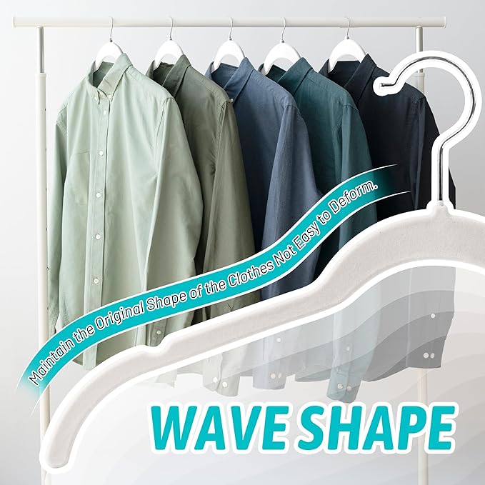 Sishynio Premium Velvet Shirt Hangers 30 Pack, Non-Slip 360° Swivel Hook Slim Felt Hanger, Space Saving Flocked Hangers for Tank Tops, Blouses, Strappy Dresses(White)