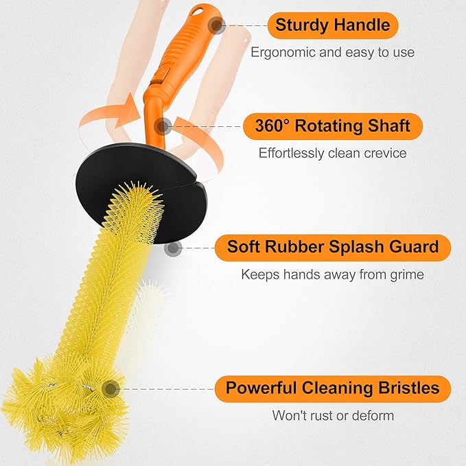 Universal Garbage Disposal Brush – 360° Rotating Head with Rubber Splash Guard, 17.7 Inches,Long-Handle Sink & Disposer Cleaner
