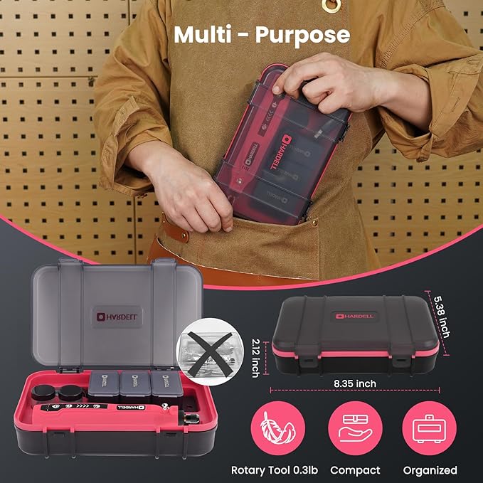 HARDELL Mini Cordless Rotary Tool, 5-Speed 3.7V Rechargeable Rotary Tool Kit with 129Accessories, USB Charging Multi-Purpose DIY Tool for Sanding, Polishing, Drilling, Engraving, Woodworking(Pink 129)