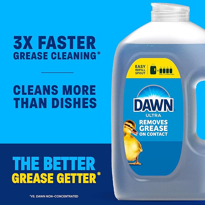 Dawn Ultra Original Dish Soap Refill Jug Large Size Original Blue Liquid Dishwashing Detergent, Powerful Dawn Dish Soap for Grease, 51.5oz (Pack of 2)