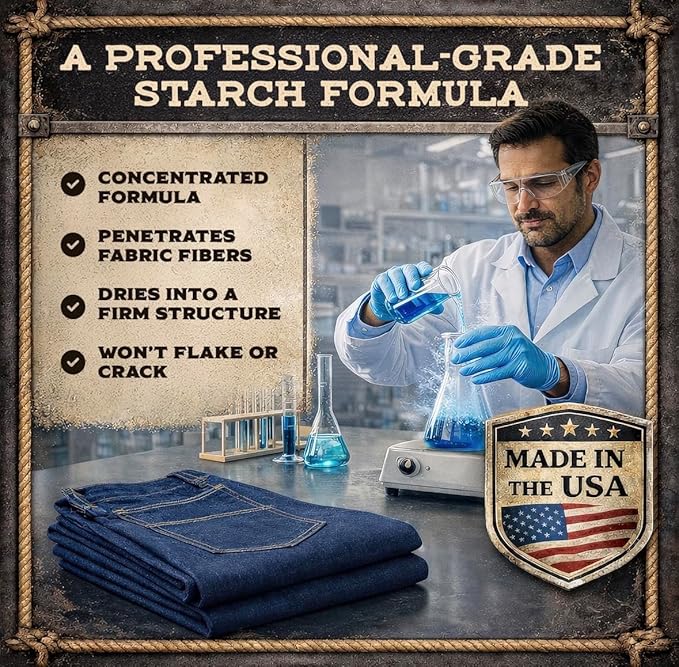 Stiff-it Western Cowboy Starch for Crisp and Clean Denim - Patent Formula with Leather Scent, Easy-Pour Design, and Winkle-Free Jeans (1)