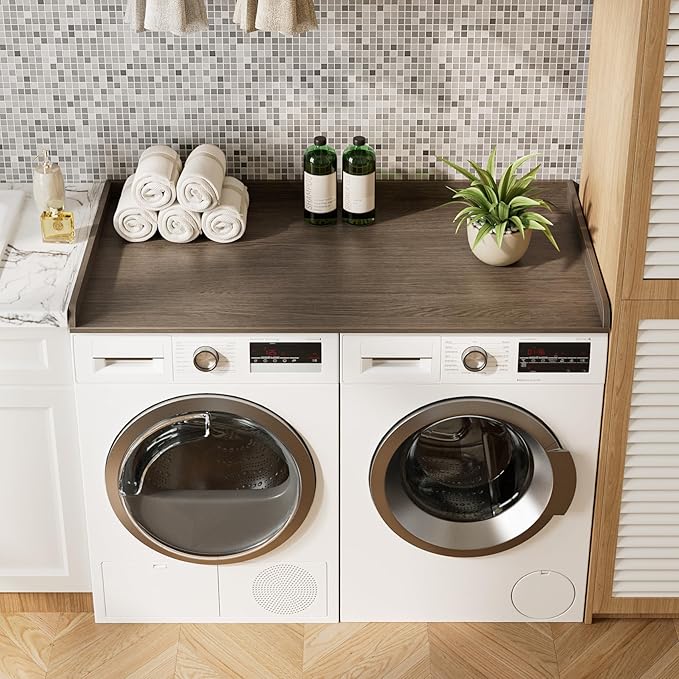 Washer Dryer Countertop, Laundry Room Organization and Storage, 27.6" x 54" Wood Laundry Countertop for Washer and Dryer, Gray