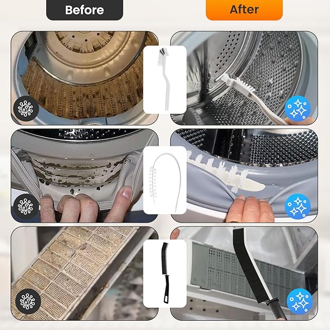 Washing Machine Cleaning Brush Kits, Washer Cleaner Tools Accessories 6pc Drum Laundry Cleaner Brush and Crevice Cleaning Brush for Tight Spaces and Washer Rubber Seal