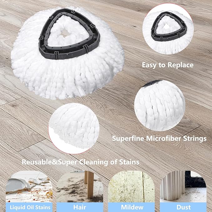 Wa.IE JiemiMicrofiber Spin Mop Refills Head Compatible for EasyWring 1-Tank System (6-Pack Set: Includes 1 Mop Scrub Brush + 1 Mop Base + 4 Pack Cleaning Floor Mop Head)