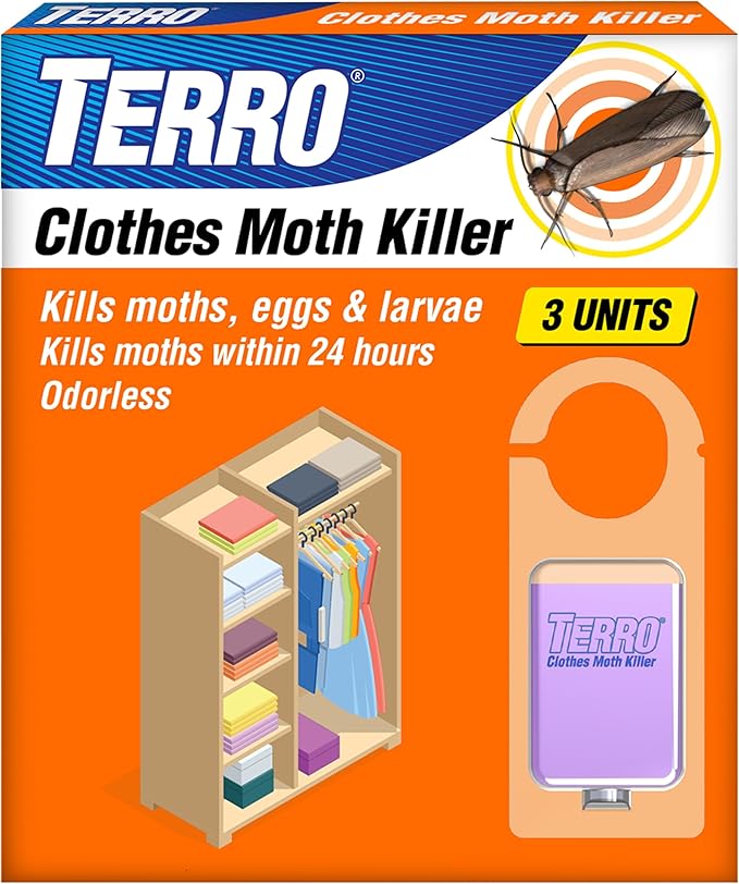 TERRO Clothes Moth Killer – T2903 3 Pack | Kills Adult Clothes Moths, Larvae and Moth Eggs | No Moth Balls Odor