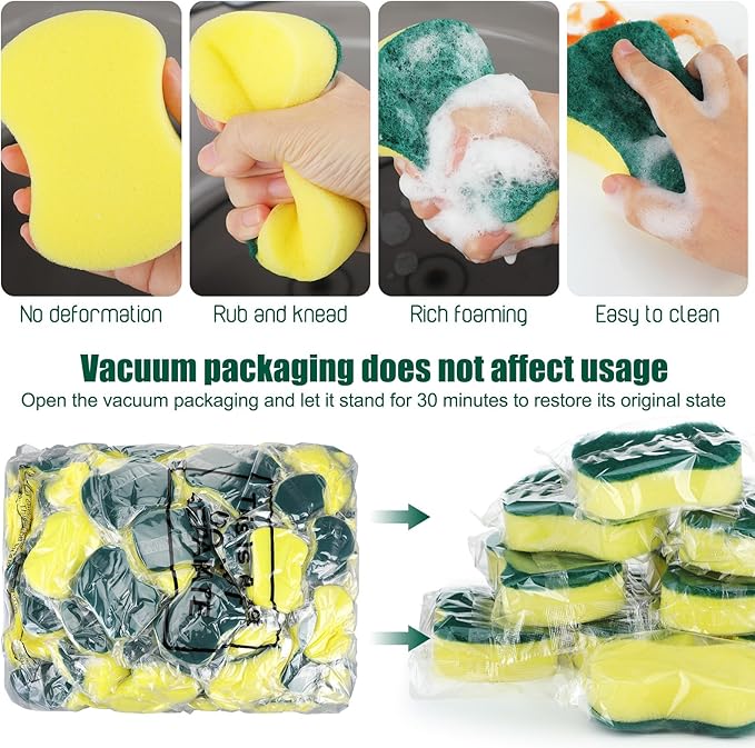 Tanlade 1000 Pcs Individually Wrapped Sponges Kitchen Bulk Non Scratch Scouring Sponges for Dishes Household Cleaning Travel Apartments Hotel Car (Yellow Green)