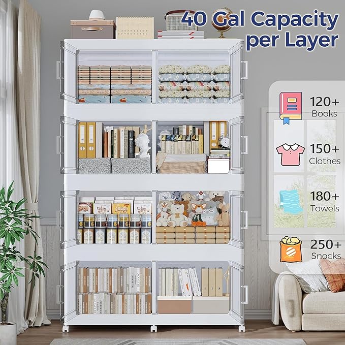 150GAL Extra Large Storage Bins with Lid, 600Qt Stackable Closet Organizers and Drawers, Collapsible Storage Bins with Wheels, Folding Containers for Home, Kitchen Office, 3Pack White
