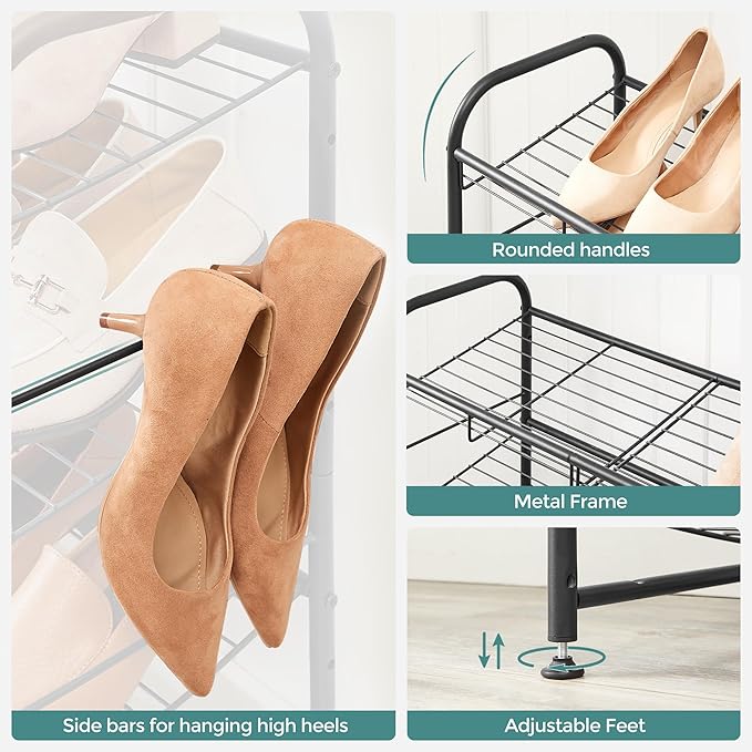 SONGMICS Shoe Rack, 3 Tier Shoe Organizer for Closet, Holds up to 12 Pairs of Shoes, Shoe Rack for Front Door Entrance, Metal Shoe Shelf with Adjustable Tilt Angle, for Entryway, Garage, Black