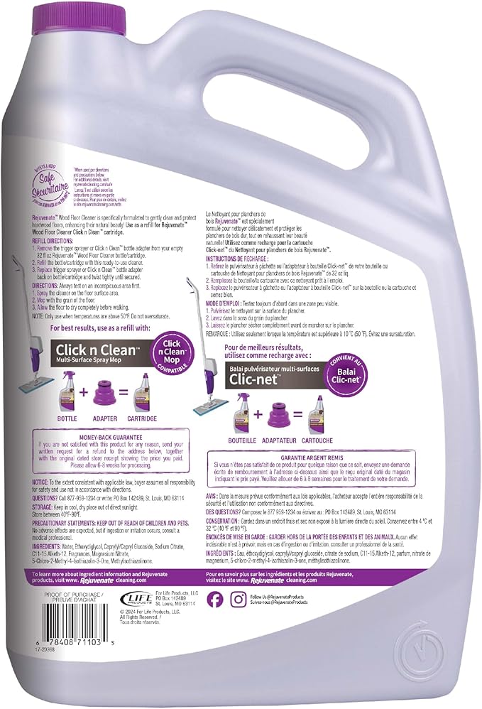 Rejuvenate Wood Floor Cleaner Refill, 1 Gallon, Cleans and Protects All Sealed Hardwood Floors and Dries Fast for a Streak-Free Clean
