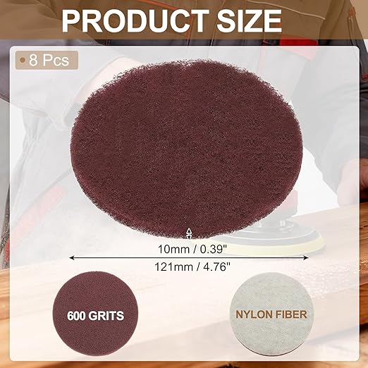 uxcell 8Pcs Scrubber Scouring Pad, 5 Inch 600 Grits Drill Power Brush Hoop and Loop Scrub Pads Discs Polishing Pad for Household Furniture Automotive Cleaning, Red