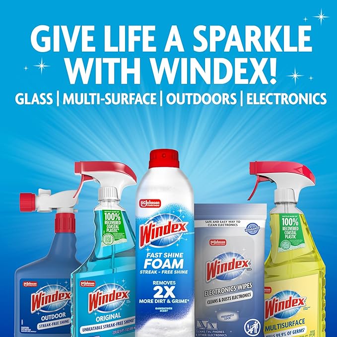 Windex Outdoor Window and Glass Cleaner for Hose Ammonia Free, Concentrated Formula for Deep Outdoor Clean, Patio Cleaner, Compatible With All Hoses, 32 Fl Oz (Pack of 2)