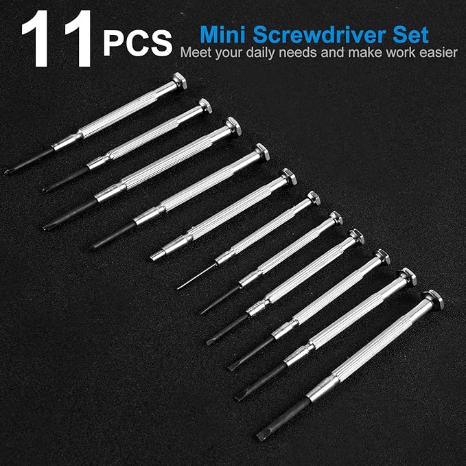 11 Pcs Small Precision Screwdriver Set, Tiny Screwdriver Set, Mini Screw Driver Kit with Slotted and Phillips Heads, Ideal for Watch, Eyeglasses, Toys, Electronics, Computer Repair