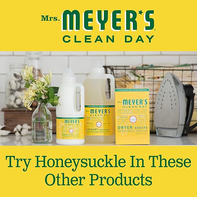 MRS. MEYER'S CLEAN DAY Liquid Fabric Softener,Infused with Essential Oils,Paraben Free,Honeysuckle,32 oz (32 Loads),(Pack of 4)