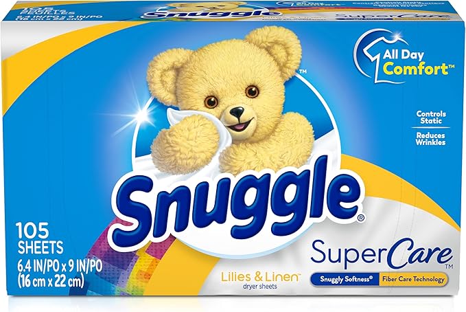 Snuggle SuperCare Fabric Softener Dryer Sheets, Lilies and Linen, 105 Count