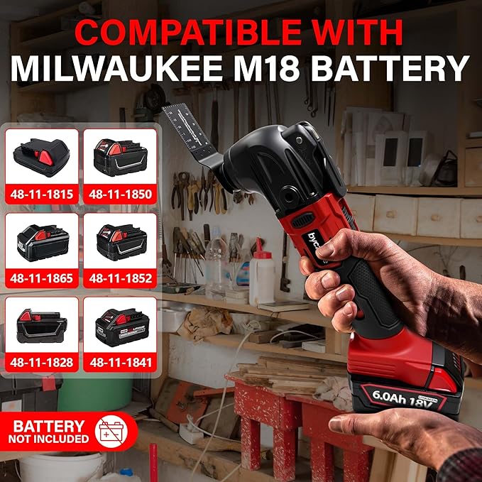 Cordless Oscillating Multitool Compatible with Milwaukee 18V Battery, Tool Only, 6 Speeds 8,500-21,000 RPM, Bulit-in LED Light, 22 Accessories, Oscillating Power Tool for Scraping Cutting Sanding