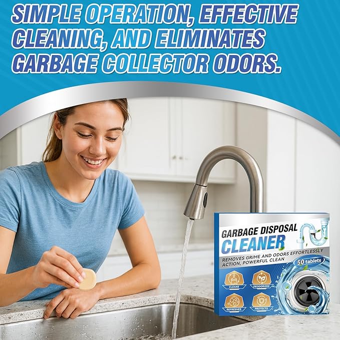 Garbage Disposal Cleaner and Deodorizer Tablets - 50 Count (1-Year Supply), Powerful Foaming Sink Cleaner, Quickly Eliminates Odors, Natural Drain Odor Eliminator for Kitchen Disposal Care