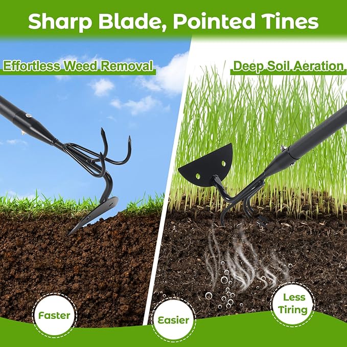 Garden Hoe, 2 in 1 Weeding Hoe and Cultivator Soil Tiller,52" Long Handle, Heavy Duty Hoe Garden Tool for Weeding, Loosening Soil, Cultivating, Gardening