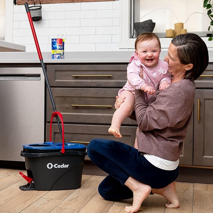O-Cedar RinseClean Spin Mop & Bucket System + 1 Extra Mop Head | Clean with Clean Water | Removes 99% of Bacteria