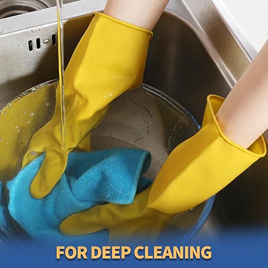 BOOMJOY Rubber Cleaning Gloves, Heavy Duty Dishwashing Gloves, Reusable Medium Gloves for Kitchen, Bathroom, Gardening, Working, Pet Care - Yellow, 3 Pairs, Size M
