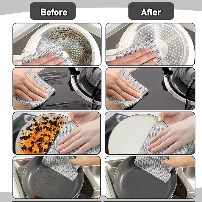 XANGNIER 20 Pcs Multipurpose Wire Dishwashing Rags for Wet and Dry,2024 New Multifunctional Non-Scratch Wire Dishcloth,Wire Cleaning Cloth,Non Scratching Metal Wire Rag for Kitchen,Counter,Dishes,Sink