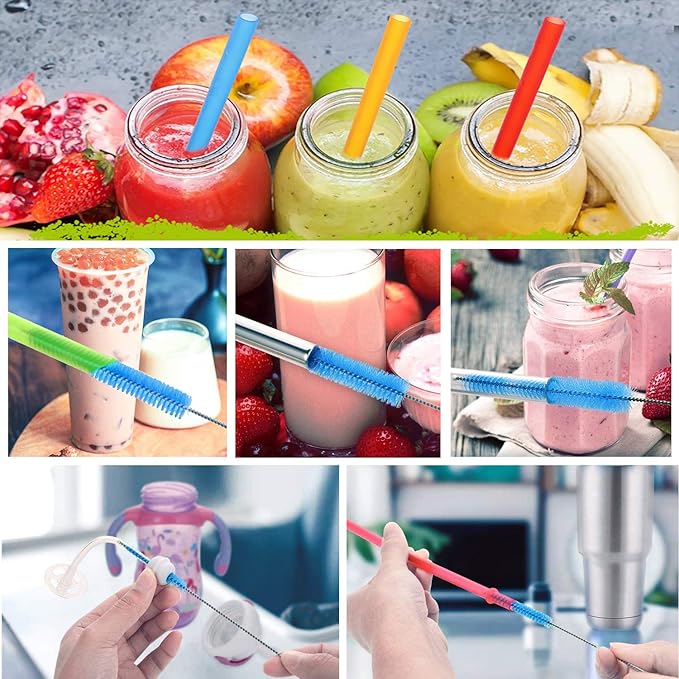 Long Straw Brush Cleaner (10 Pack), Flexible Nylon Tube Cleaning Brushes with 0.4" Bristles, Rust-Proof Stainless Steel Wire Washer for Reusable Tumblers, Sports Bottles & Pipes (10 Inch)