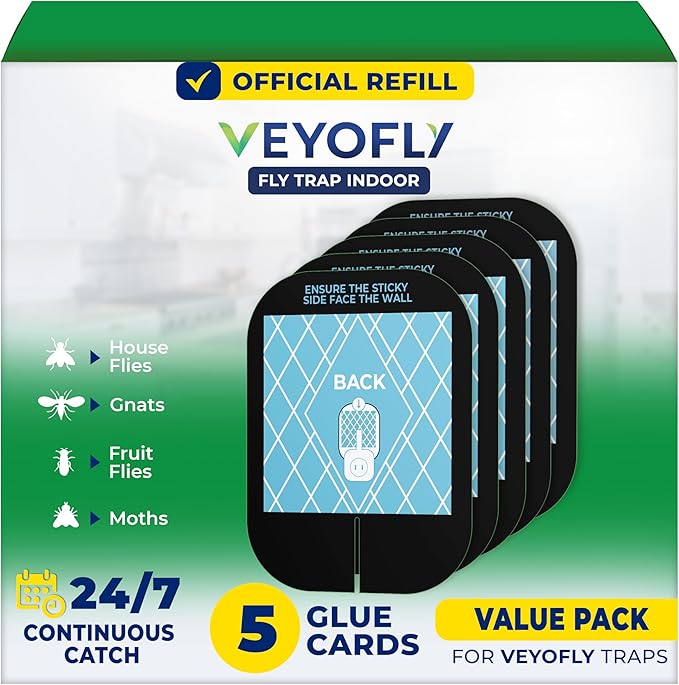 VEYOFLY Fly Trap Indoor Refill, Fruit Fly Traps for Indoors, Gnat Traps for House Indoor,Fly Catcher, Fly Trap,Plug in Catch for Fruit Flies,Moths,Gnats,Mosquito Trap (Pack of 5 Refills-Black)