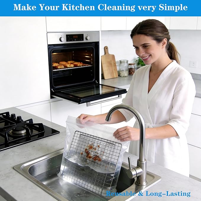 Oven Rack Cleaning Bags, Heavy Duty No Scrub Oven Rack Cleaning Bags, Reusable Leak-Resistant PE Bags for Deep Soaking Grill Grates, BBQ Racks, No Cleaner Included, 3 Pack (15.7''*23.7'')