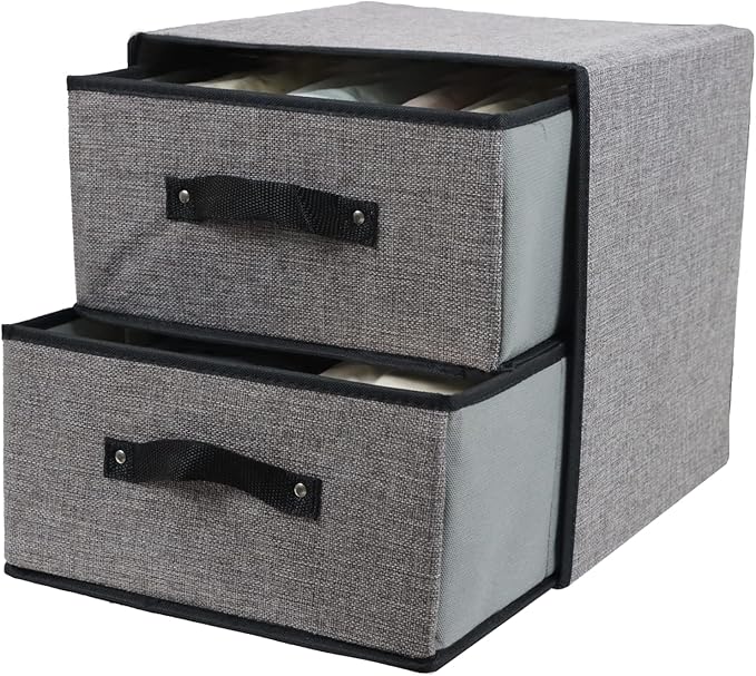 Linen Closet Organizer and Storage, Fabric Storage Drawer Organizer with 2 Drawers for Underwear, Sock, Bra, Small Items, 121212 INCH (Gray)