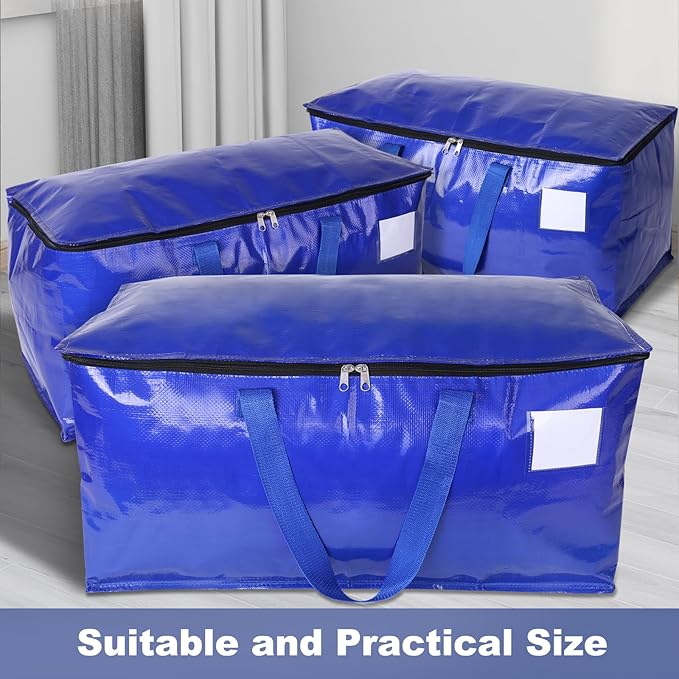 StorageRight Heavy Duty Moving Boxes-Moving Bags with Zipper, Reinforced Handles and Tag Pocket-Collapsible Moving Supplies-Totes for Storage Great for moving, Storage and Travel 93L(Blue-4 Pack)