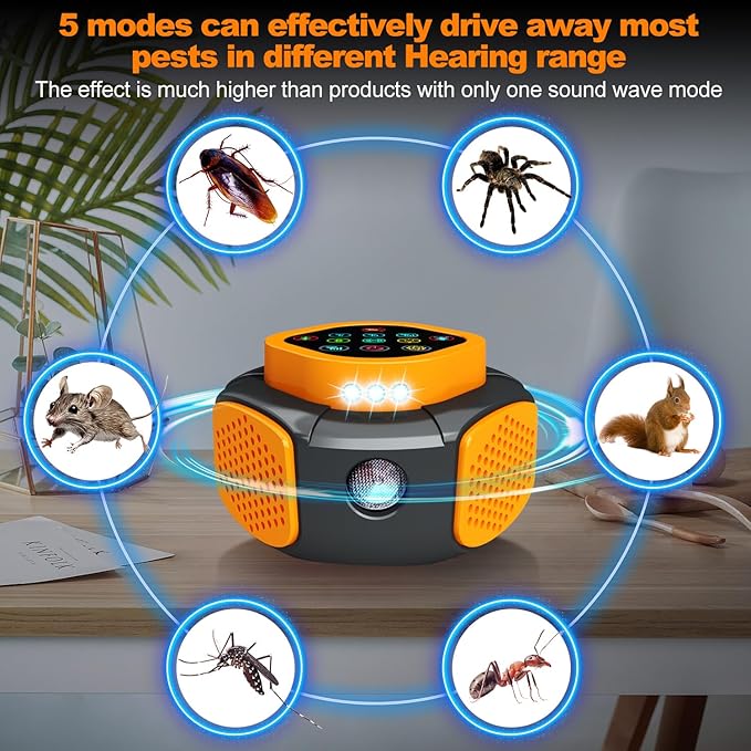 Ultrasonic Pest Repellent Plug in, Indoor Pest Rodent Control for Roach, Mosquito, Mouse, Bugs, Rodent, Mice, Spider, Ant, Electronic Repellent Device with 5 Mode Switching