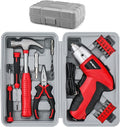 Hi-Spec 19pc 3.6V USB Small Power Screwdriver & Home DIY Tool Kit Set. Cordless & Rechargeable Electric Screwdriver and Compact Hand Tool Box Set,Red