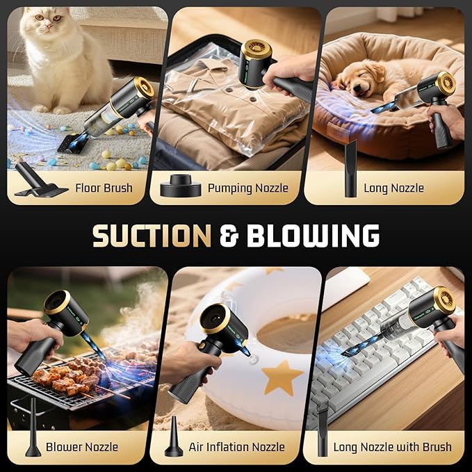 Cordless Car Vacuum Cleaner: Handheld Vacuum with 16000Pa Strong Suction, Brushless Motor & HEPA Filter, 7-in-1 Cleaning Kit, Type-C Charging for Home Office Car Pet