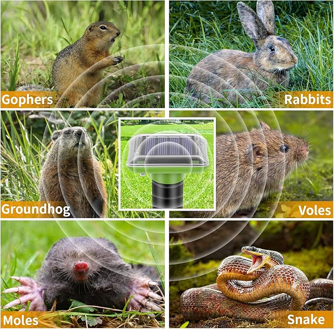 Solar Mole Repellent, Ultrasonic Gopher Repeller Outdoor, Solar Powered Waterproof Snake Repellent Deterrent Gopher Vole Snake Pest and Other Animals from Lawn Garden Yard Home(Green, 2 PCS)