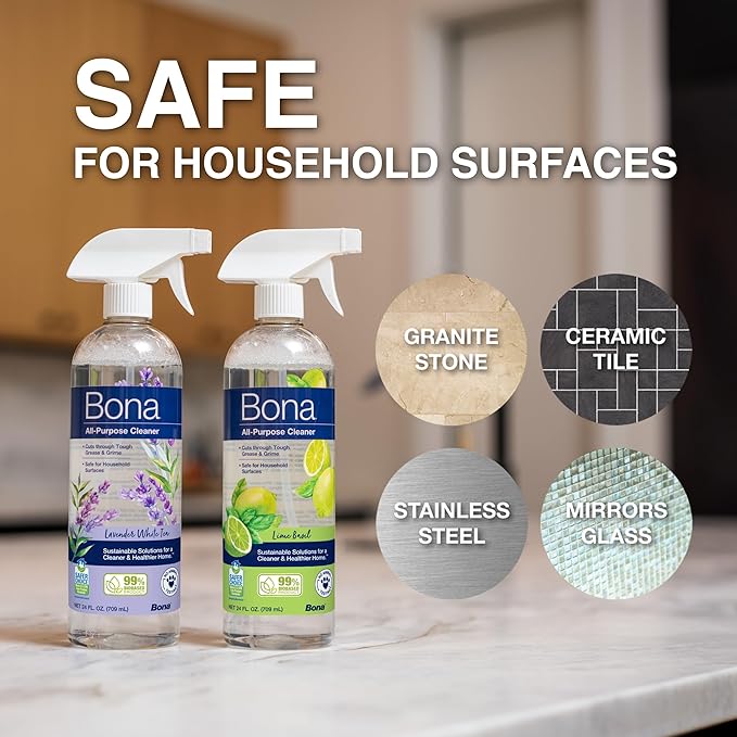 Bona All-Purpose Cleaner - Lavender White Tea Scent - 24 fl oz - Household Cleaner Cuts Through Tough Grease & Grime - Safe for Household Surfaces (Pack of 2)