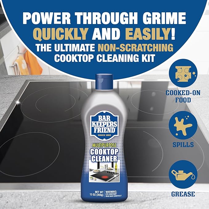 Bar Keepers Friend Cooktop Cleaner (13 oz) Multipurpose Liquid Stovetop Cleanser + Cookware Cleanser & Polish (12 oz) Stainless Steel Cleaner & Degreaser for Pots, Pans, Bakeware & Grills