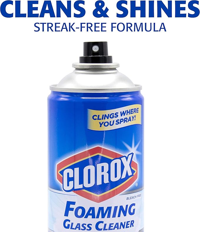 CLOROX Foaming Glass Cleaner Aerosol - All Purpose Window And Glass Cleaner Spray - Washes Away Germs - Streak-Free & No-Drip formula Glass Cleaners for Windows and Mirrors, 16 Oz - 6 Pack