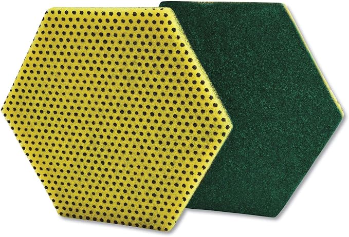Scotch-Brite 96HEX Dual Purpose Scour Pad – 5" x 5", Gray/Yellow, 15-Pack, Heavy-Duty Scrubbing with Ergonomic Hexagon Shape