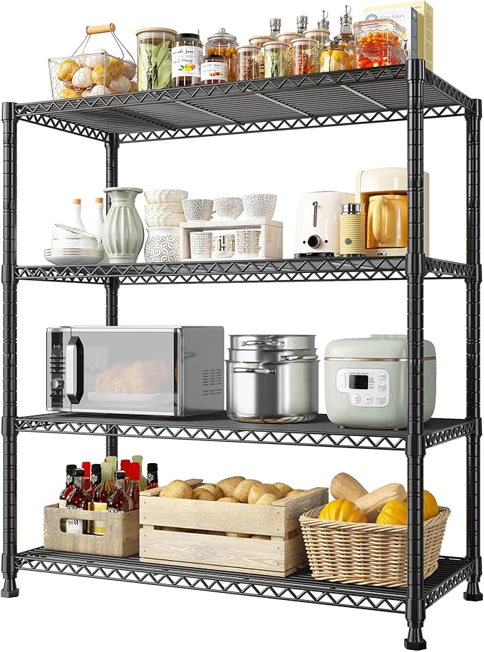 REIBII 35.5" W Wire Shelving Storage Shelves Metal Shelves Heavy Duty Shelving, Adjustable Garage Storage Wire Shelf Pantry Shelves for Kitchen Rack, Bedroom, 35.5''W x 14''D x 59''H