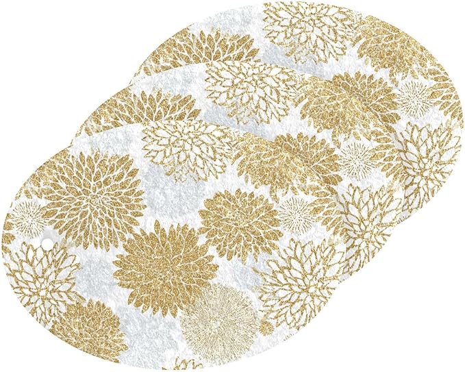 Kcldeci 3 Pack Kitchen Dish Scrub Sponge Pads Floral Gold Patterns Trendy Gold Glitter Scrubber Kitchen Sponges for Dishes Dishwashing Household Cleaning Sponges for Kitchen