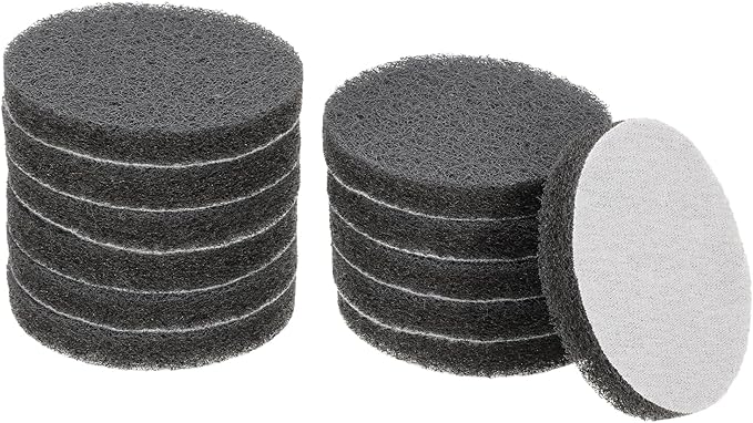 HARFINGTON 12pcs Scrubber Scouring Pads 800 Grits 3 Inch Drill Power Brush Hoop and Loop Surface Conditioning Disc Drill Scuffing Disc Scrub Pads for Home Kitchen Cleaning, Grey