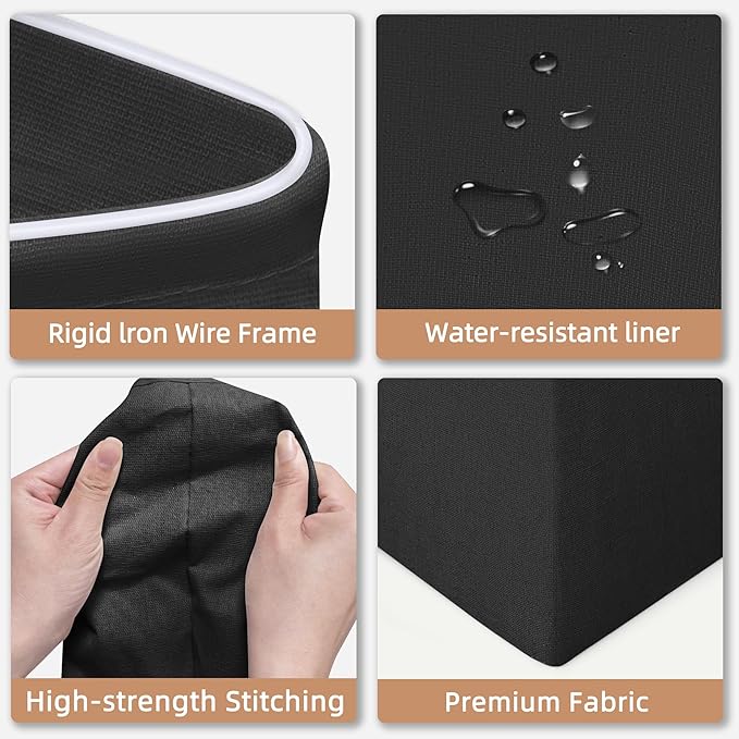 STORAGE MANIAC 3-Pack Large Laundry Hamper, 80L (21.1 Gal) Collapsible Laundry Basket with Bamboo Handles, Freestanding Waterproof Clothes Hamper for Laundry Room, Bedroom, Dorm, Towels, Toys, Black