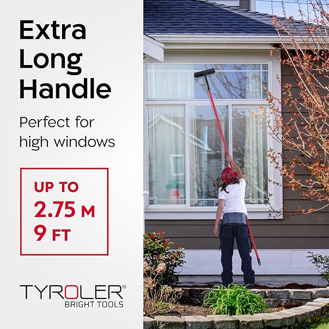 Tyroler Professional Window Squeegee for Home, 12"-110" Long Squeegee for Window Cleaning, 2-in-1 Window Cleaning Squeegee Kit, Indoor & Outdoor Window Cleaner Tool for High Windows & Glass