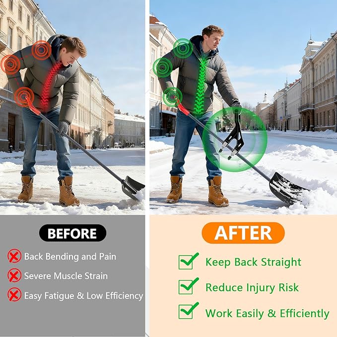 KJX Upgraded Shovel Handle Extension, Ergonomic Snow Shovel Handle Replacement, Back Saver Attachment Universal Fit for Weed Eater, Rakes, String Trimmers, Shovels and More Yard Tools