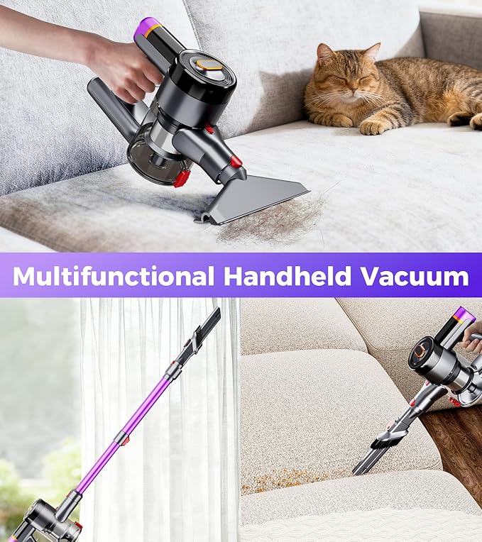 VIAFLY Cordless Vacuum Cleaner, 550W/45Kpa/60Mins Stick Vacuum, Anti-Tangle Vacuum Cleaners for Home with Self-Standing, LDE Display, 8-in-1 Wireless Vacuum for Carpet Pet Hair Hardfloor