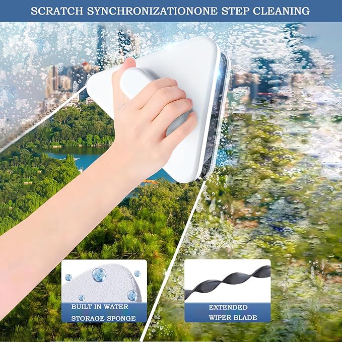 Magnetic Windshield Cleaner Tool,Outside Glass Wiper,Double-Sided Window Brush Glass Wiper Cleaning Tools,Magnetic Windshield Cleaner for High Rise Car Glazed with Anti Falling Rope