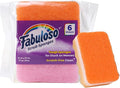Fabuloso Scratch-Free Kitchen Dish Sponges, Rainbow Cellulose Scrubber Sponge with Scouring Pad for Dishes, Pots, Pans, Counters and Sinks, Tough on Messes, 4.25 x 2.75 x 1.25 in, 6 Count