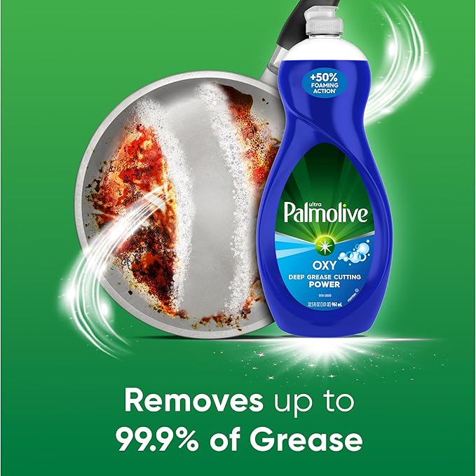 Palmolive Ultra Oxy Liquid Dish Soap, Deep Grease Cutting, No Soaking Needed, Powerful on Plastics, Dishwashing Liquid, 32.5 fl oz