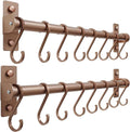 Dseap Kitchen Utensil Holder Hanger, Pot and Pan Rack Wall Mounted, Kitchen Rail with 8 Hooks for Hanging Cooking Utensils, Mugs, Spoons, Wall Mounted, Antique Copper New, Pack of 2