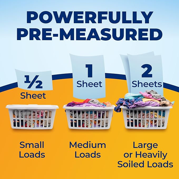 ARM & HAMMER Power Sheets Laundry Detergent Plus OxiClean Stain Fighters, 6in1, Sparkling Fresh Scent, 42 Count, 84 Medium Loads