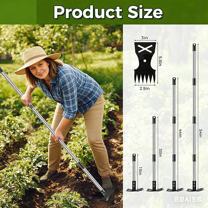Weed Puller Tool with Extendable 54" Handle – Heavy Duty 2-in-1 Dual-Head Manual Weeder & Garden Hoe for Lawn, Flower Beds, Patio & Vegetable Gardens